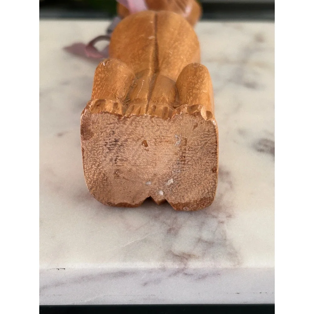Vintage Mid Century Modern Hand Carved Wooden Cat Figurine MCM Feline Statue 6